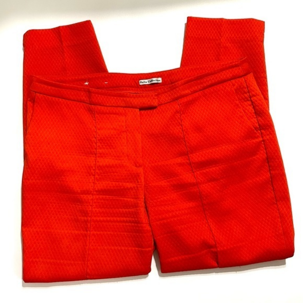 Dalia Collection Textured Diamond Jacquard Slim Ankle Pants Red‎ Women 10